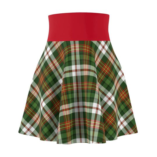 Green Plaid Skirt, Christmas Skirt, Women's Skater Skirt