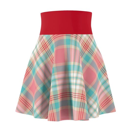 Pink and Red Plaid Skirt, Women's Plaid Skirt, Women's Christmas Skirt