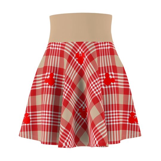 Red And Tan Plaid Skirt, Hidden Mickey Christmas Skirt, Disney Christmas Skirt, Disney Bound Skirt