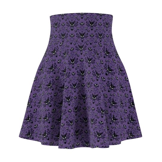 Haunted Mansion purple wall paper Disneyland Thrills and Chills Women's Skater Skirt | 4" wide high-rise elastic waistband | Women Summer Skater Skirt | Beaching Outfit