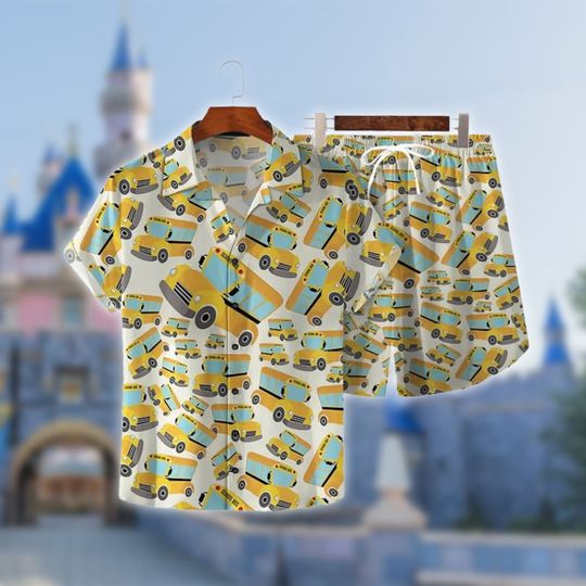School Bus Back To School Hawaiian Shirt, Yellow Bus Hawaii Shirt, Yellow School Bus All Over Print Button Up, Summer Vibe Group Shirt