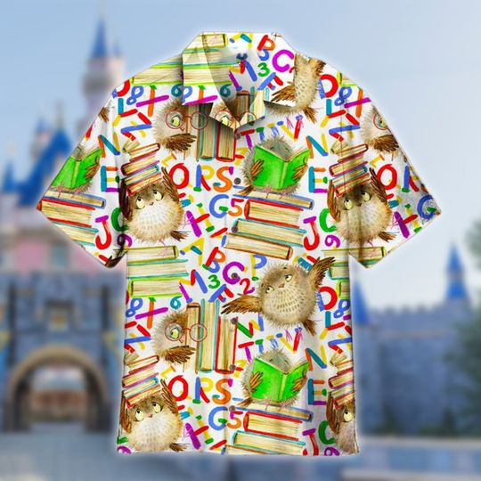 Books With Owl Back To School Hawaiian Shirt, Back To School Hawaii Shirt, Summer Vacation All Over Print Button Up, Summer Vibe Group Shirt