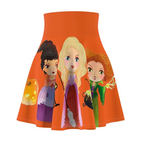 Hocus Pocus Halloween Women's Skater Skirt | 4" wide high-rise elastic waistband | Women Summer Skater Skirt | Beaching Outfit