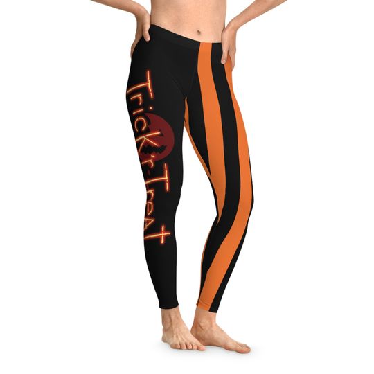 Trick r Treat, Sam Pumpkin Lollipop, Women's Premium Black and Orange Halloween Leggings, Ladies Alternative Streetwear & Fashion, Horror