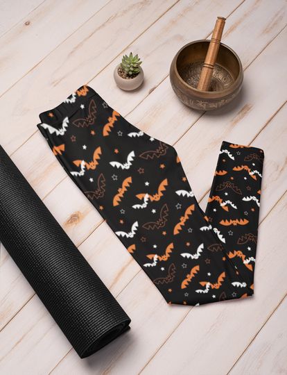 Halloween Leggings | Yoga Pants | Leggings for Women | Holiday Leggings | Halloween Clothes | Printed Leggings | Bat Leggings