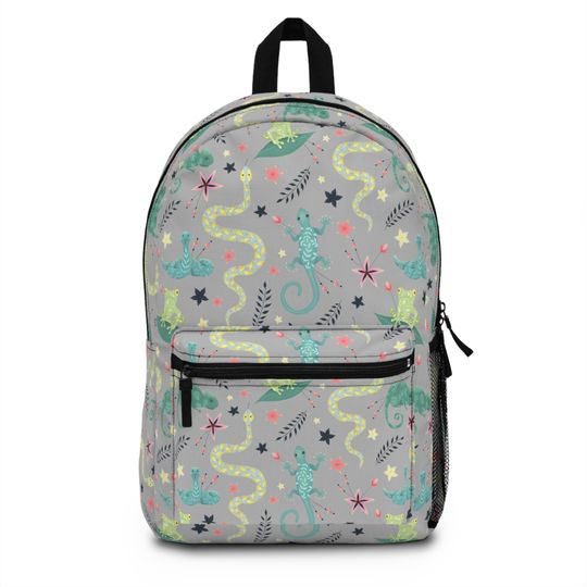 Snake Backpack, Frog Bookbag, Amphibian Backpack, Girl's School Bag, Grey Backpack, Amphibian Print Gifts, Primary School Bookbag, Carry On