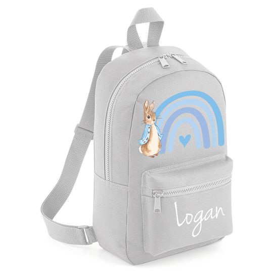 Personalised Blue Rainbow Rabbit Backpack ANY NAME Back To School Bag Backpack Kids Nursery Toddler Rucksack #MBRR