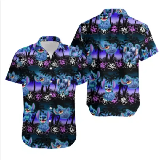 Stitch Hawaiian Shirt, Disney Casual Fashion Button Short Sleeve Hawaiian Shirt, Men's and Women's Shirt