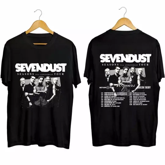 Sevendust - Season 21st Anniversary Tour 2024 Double Sided Shirt, Casual Cotton Short Sleeved Shirt, Music Merch Shirt, Shirt for Fans, Music Gift Ideas