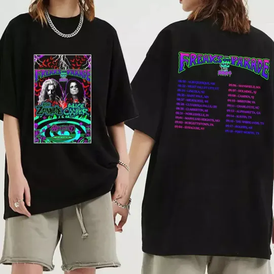Rob Zombie and Alice Coopers 2024 Tour Double Sided Shirt, Casual Cotton Short Sleeved Shirt, Music Merch Shirt, Shirt for Fans, Music Gift Ideas