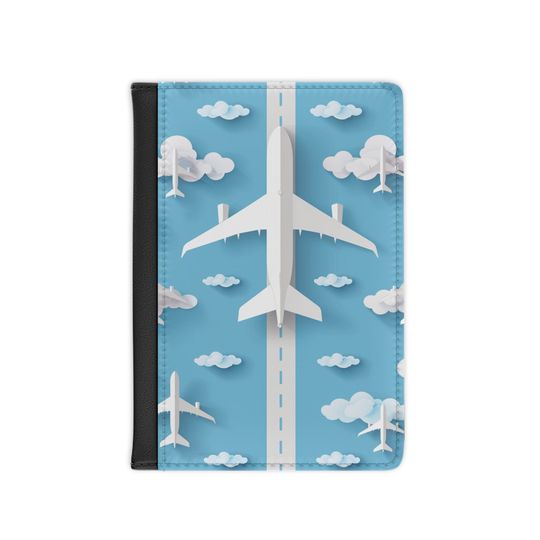 Airplane Scrapbook Light Blue Aviation Collage Passport Custom,  Passport holder, Bridesmaid Gift, HoneyMoon gift, Travel lover Gift, Custom passport