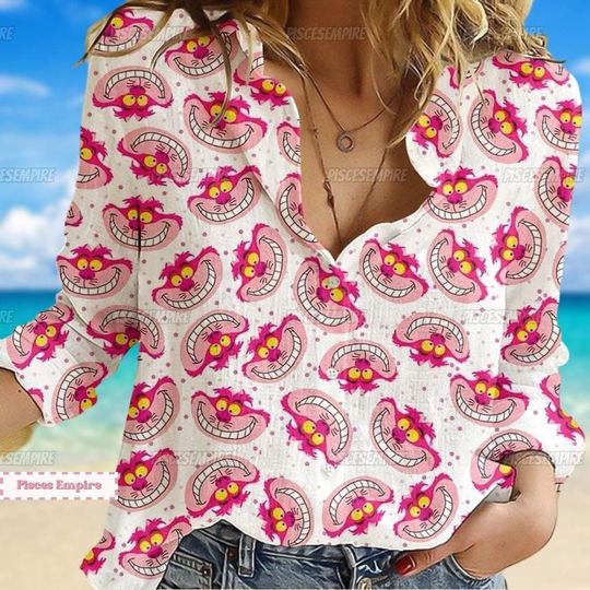 Cheshire Cat Linen Shirt, Cheshire Cat Women's Blouses, Gifts for her