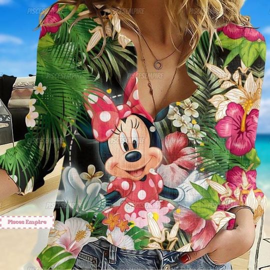 Minnie Mouse Linen Shirt, Minnie Mouse Linen Women's Blouses, Gifts for her