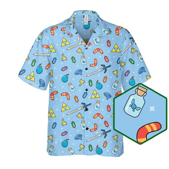 Zelda Button Down Short Sleeve Hawaiian for Men, Women, Kids, Trending Casual Fashion