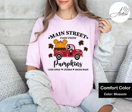 Disney Halloween Mickey Main Street PumpkinsTruck Cotton Tee, Graphic Tshirt for men, women, Unisex, Trending Casual Fashion