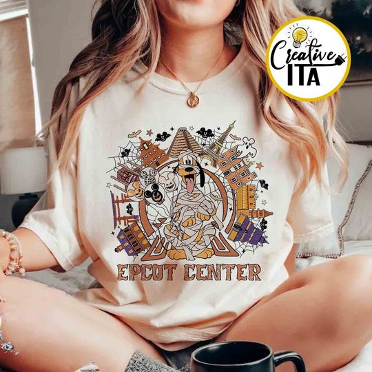 Personalized Vintage Disney Epcot Halloween Shirt, Retro Mickey and Friends Mummy, Disney Family Trip, Epcot World Showcase Countries