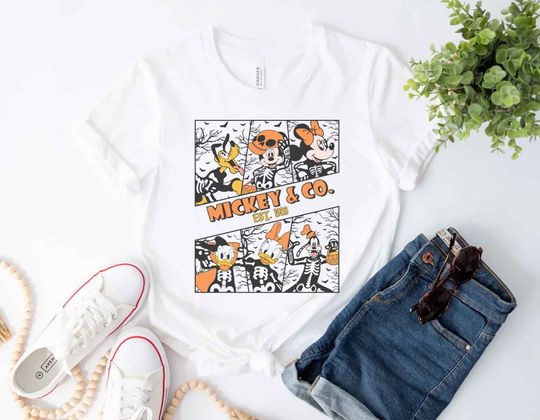 Mickey Mouse Friends Halloween Cotton Shirt, Comfortable Short Sleeve Sports Tee for Men, Women, Kids - Trending Street Fashion