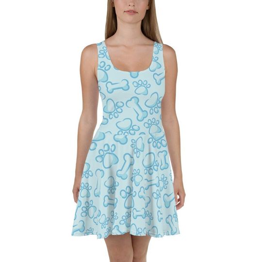 Paw Print Flowy Skater Dress, Stretchy Fitted Dress, Skater Skirt - Women, Ladies, Girls, Evening Casual Fun Date Night, Party, Cocktail