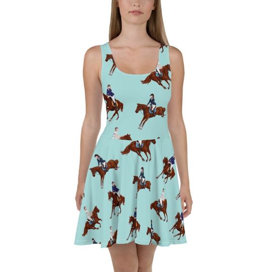 HORSE Flowy Skater Dress, Stretchy Fitted Dress, Skater Skirt - Women, Ladies, Girls, Fun, Party, Cocktail, Ride, Riding, Saddle, Heard