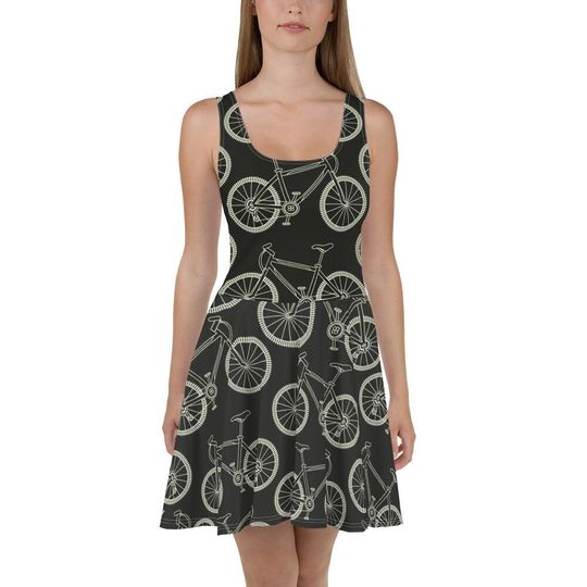 VINTAGE BICYCLES Flowy Skater Dress, Stretchy Fitted Dress, Skater Skirt - Women, Ladies, Girls, Party, Cocktail, Cyclist, Bike Ride Athlete