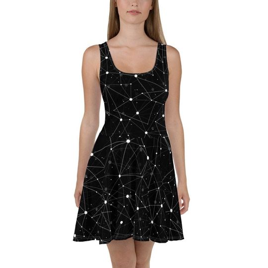 Constellation  Flowy Skater Dress, Stretchy Fitted Dress, T-Shirt Dress, Skater Skirt - Ladies, Girls, Fun Date Night, Party, Geometric