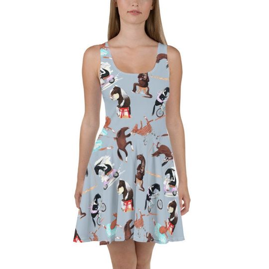 SILLY HORSE Flowy Skater Dress, Stretchy Fitted Dress, Skater Skirt - Women, Ladies, Girls, Fun, Party, Cocktail, Ride Riding, Saddle, Heard