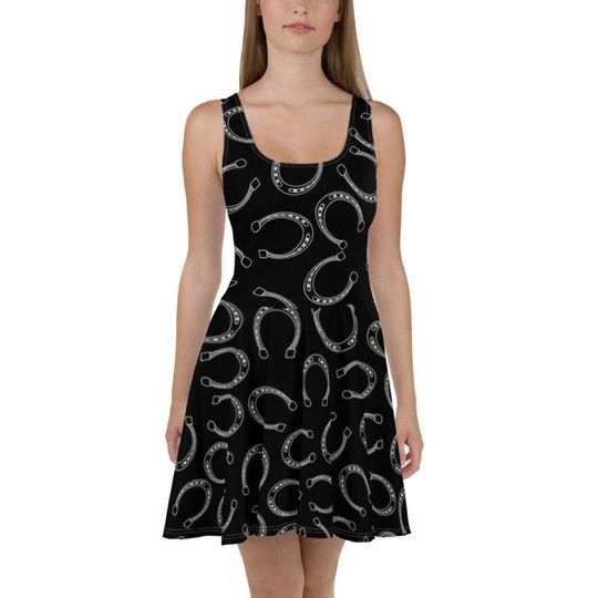 HORSESHOE Flowy Skater Dress, Stretchy Fitted Dress, Skater Skirt - Women, Ladies, Girls, Fun, Party, Cocktail, Ride, Riding, Saddle, Heard