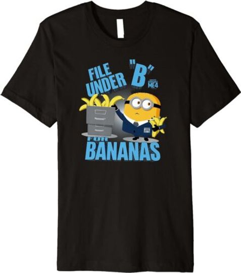 Despicable Me 4 File Under B for Bananas T-Shirt, Hot Movie Cotton Tee, Summer Short Sleeve