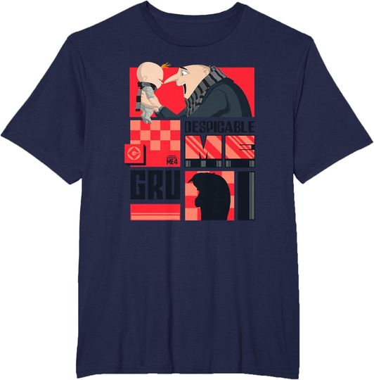 Despicable Me 4 Gru & Gru Jr. T-Shirt Size, Hot Movie Cotton Tee, Summer Short Sleeve