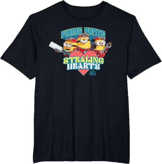 Despicable Me 4 Fixing Parts Stealing Hearts T-Shirt, Hot Movie Cotton Tee, Summer Short Sleeve