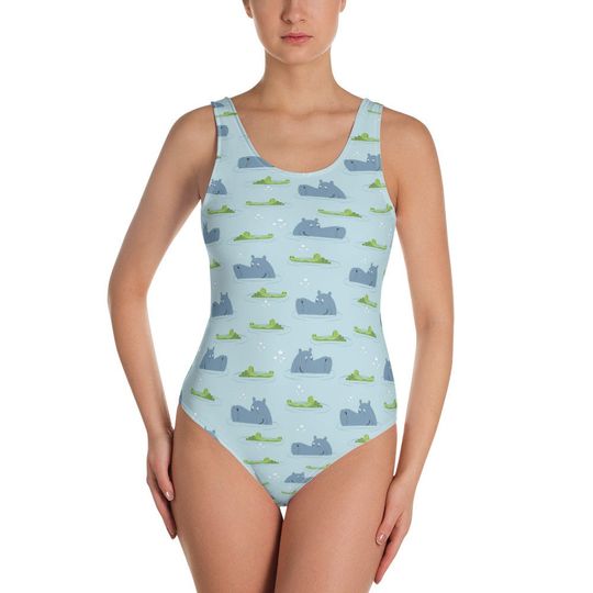 Hippos and Crocodile Print Bikini, swimsuit, Bathing Suit - Women's, Youth, Kids, Children Tanning, Sun, Ocean, Vacation, Cruise, Zoo, Anima