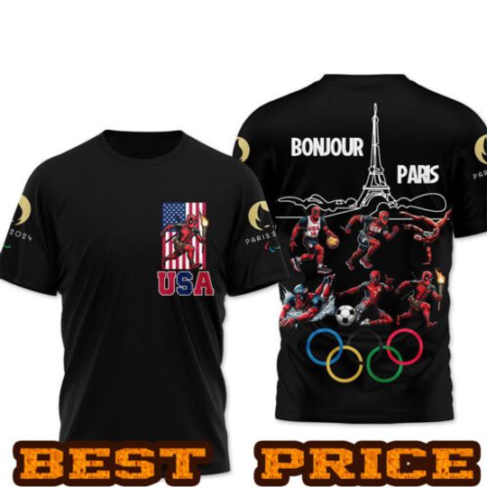 Deadpool X-Men Team USA Paris Olympic 2024 T-Shirt, Olympic Cotton Tee, Summer Short Sleeve