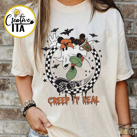 Creep it real Mickey Ghost skateboard Checkered shirt, Disney Halloween shirt, Mickey Halloween shirt, Disney world Disneyland trip