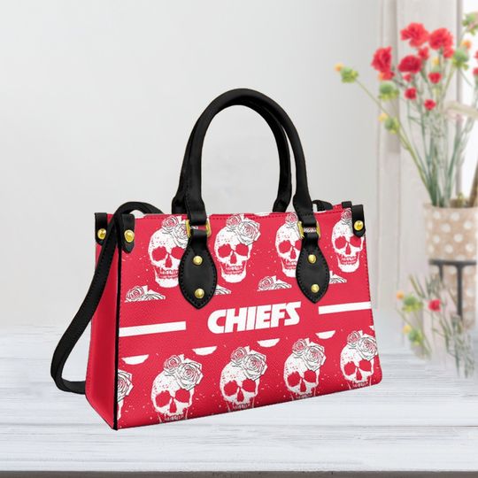 Kansas City Chiefs Skull And Flower Pattern Limited Edition Fashion Leather Bag, Shoulder Bag Fashion Gift for Her, Birthday Gift