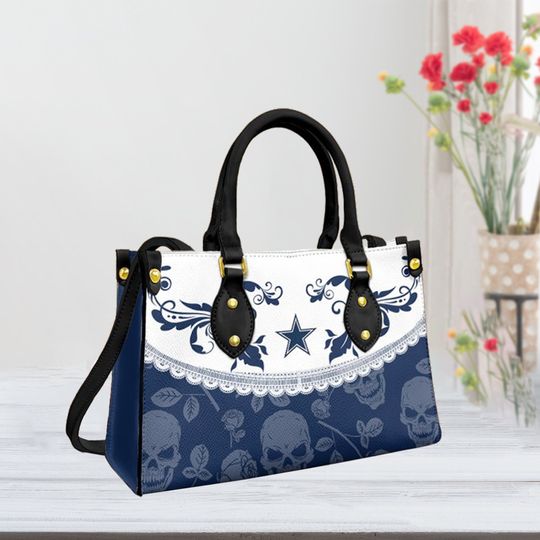 Stocktee Dallas Cowboys Skull and Flower Pattern Limited Edition Fashion Leather Bag, Shoulder Bag Fashion Gift for Her, Birthday Gift