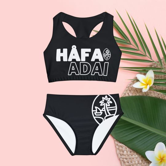 Girls Two Piece Swimsuit / Hfa Adai / Guam Swimsuit, Sleeveless Swimwear, Kids Two Piece Swimsuits