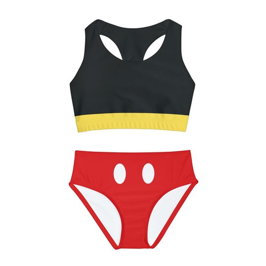 Hey Mick Girls Two Piece Swimsuit, Sleeveless Swimwear, Kids Two Piece Swimsuits