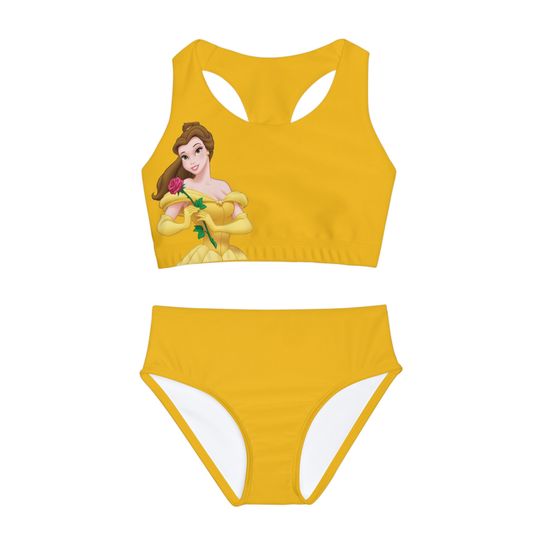 Belle Disney - Girls Two Piece Swimsuit, Sleeveless Swimwear, Kids Two Piece Swimsuits