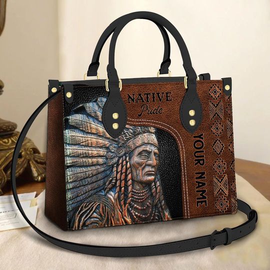 Native American Chief Personalized Leather Bag, Crossbody Bag, Woman Shoulder Bag, Gift for girlfriend, Shopping Bag