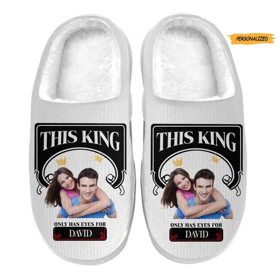 This Queen Only Has Eyes For Slippers, Personalized Home Slippers, Valentine Gift for Couple, Couple Gift, Custom Couple Name Slippers