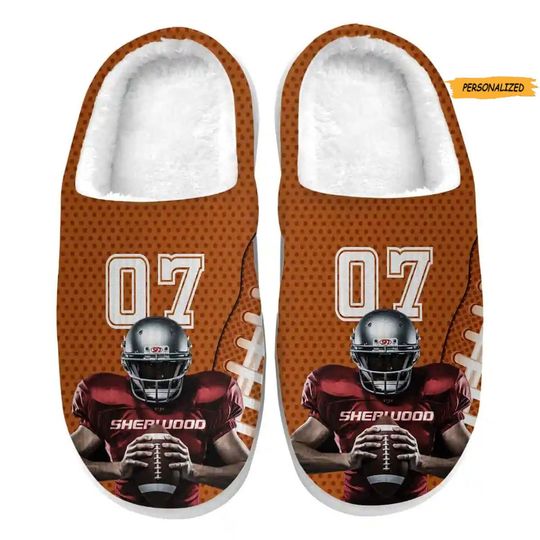 Custom Face Photo American Football Slippers, Personalized Slippers, Gift for American Football Lover, Slippers For Son, Player, Football Lover Gift