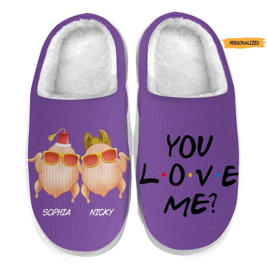 You Love Me Slippers, Personalized Home Slippers, Movie Couple, Christmas Gift for Couple, Custom Couple Name Slippers, Valentine's Day Gift