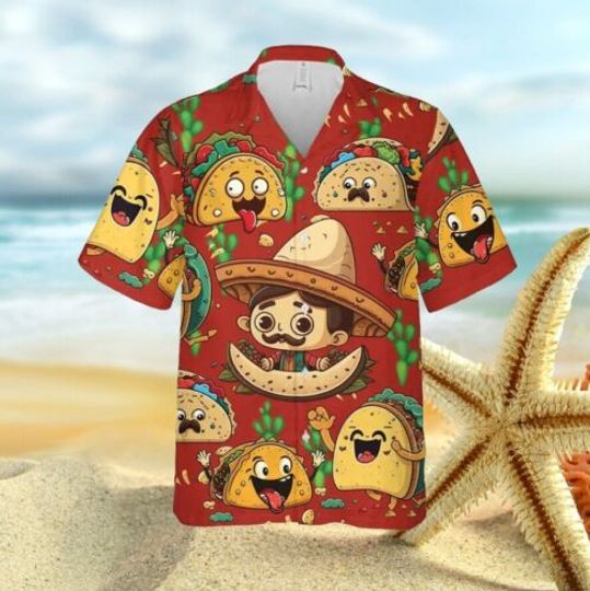 Funny Tacos Hawaiian Shirts For Men, Mexican Cuisine Mens Casual Summer Beach