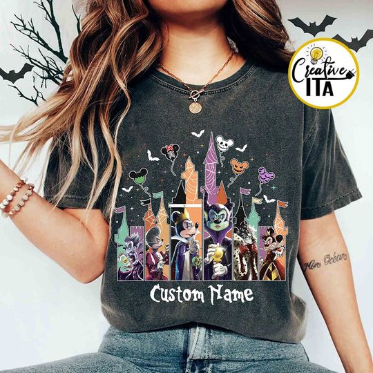 Personalized Mickey Villians Halloween Castle T-shirt, Disney Villians Halloween shirt, Mickey Halloween Party 2023, Evil Friends Matching