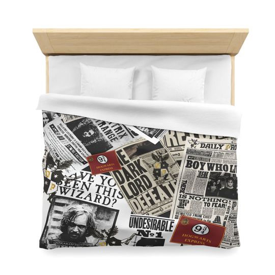 Daily Prophet Duvet Cover / Harry Potter Inspired Bedding / Microfiber Duvet / Bedroom Collection / Home Decor / Hogwarts Bedding