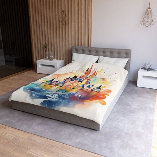 Magic Kingdom Castle Microfiber Duvet Cover - Watercolor Cinde Castle Design - Disney Bedding, WDW Fan Home Decor