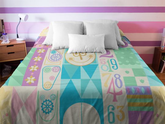 Pastel Duvet Cover, It's a Small World Duvet, Disney Bedding, Disney Duvet, Gift for her, Disney Blanket, Coverlet Bedspread, Gifts for Her