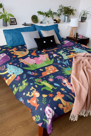It's a Small World Comforter, Girls Bedding, Gift for Her, Gifts for Her, Jungle Bedding, Animal Bedding, Kids Comforter, Kids Blanket