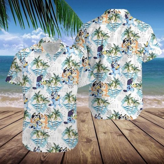 BlueyDad Summer Family Collared button down short sleeve art hawaiian shirt for unisex, Bueydad Hawaiian, Trending Casual Fashion