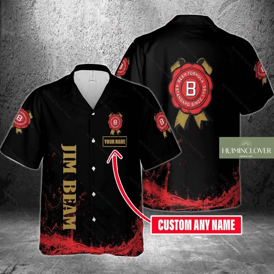Custom Jim Beam Shirt, Jim Beam Hawaiian Shirt, Whiskey Hawaiian Shirt, Whiskey Button Shirt, Jim Beam Short Sleeve Shirt, Jim Beam Gift